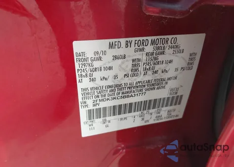 2011 Ford Edge Limited z USA, uszkodzony, nr VIN 2FMDK3KC5BBA31777